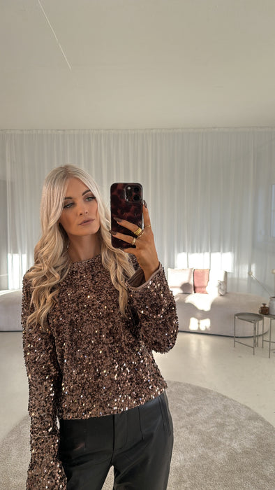 Glitzeroberteil mit Schleife Braun