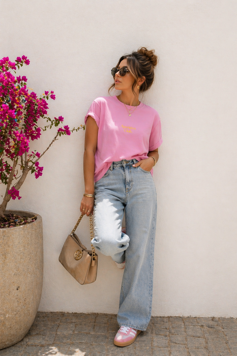 T-Shirt Rosé mit gelben Print