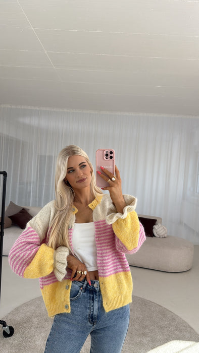 Volant Cardigan Gelb/Pink
