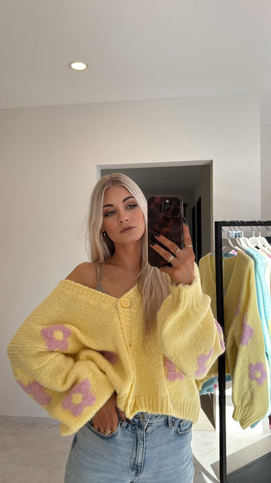 Cardigan Flowers Gelb/Rosé