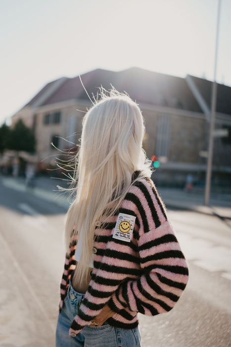 Cardigan Smiley Stripes Burgunder/Rosa