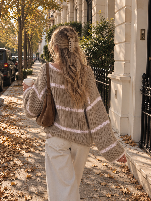 Weicher Pullover Mia Beige/Weiß