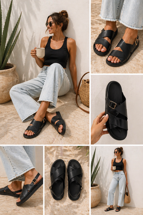 Pu Leder Sandalen Black