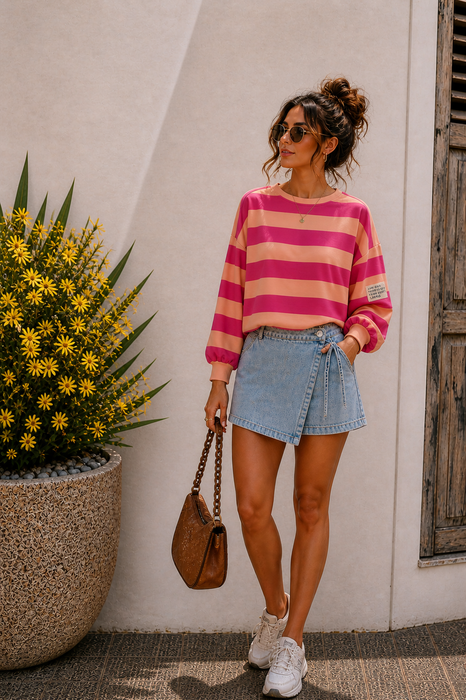 Sweater Stripes Butterstoff Peach/Pink