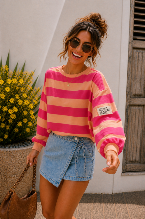 Sweater Stripes Butterstoff Peach/Pink