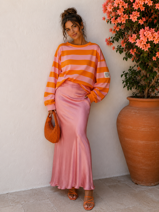 Satin/ Seiden Rock mit Gummibund Rosé