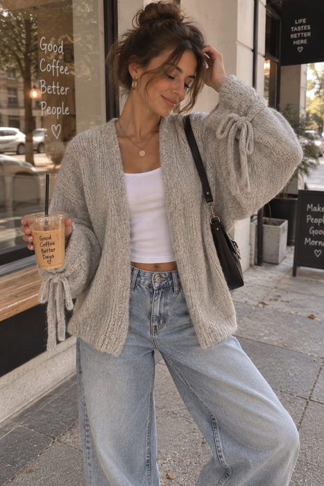 Cardigan Beige mit Schleifendetail