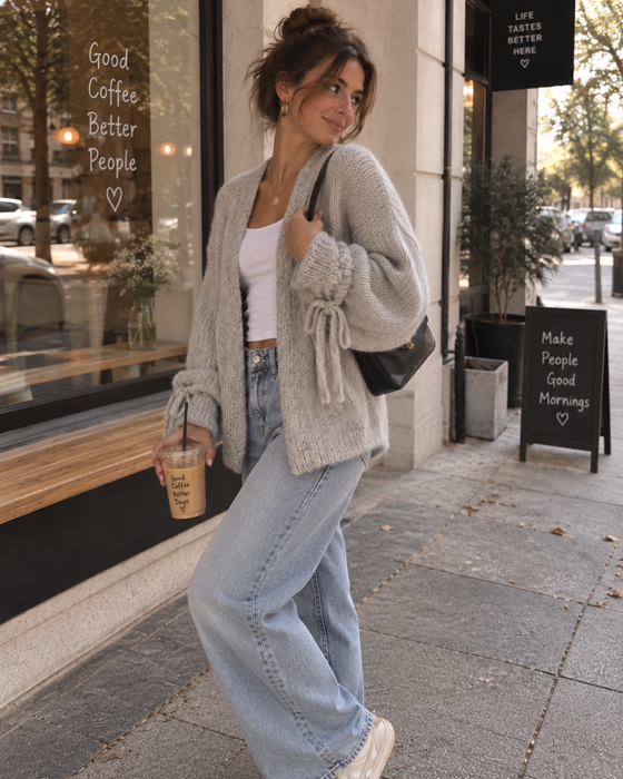 Cardigan Beige mit Schleifendetail