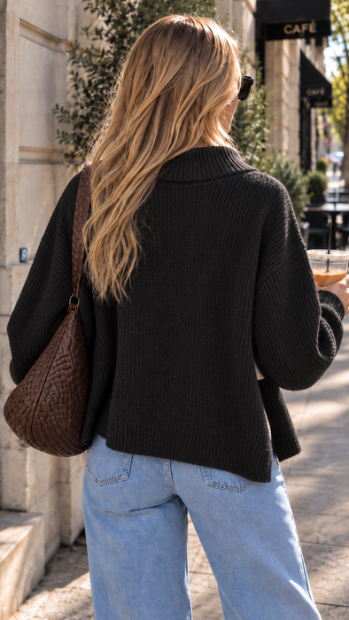 Zipper Strickjacke Schwarz