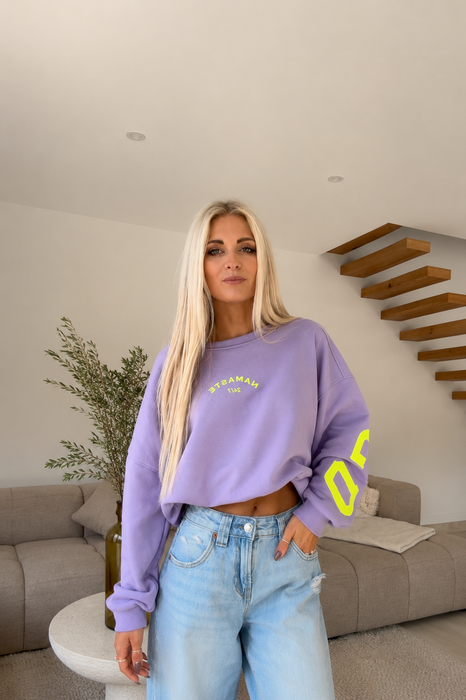 Sweatshirt Namaste Lila/Gelb- Lieferzeit 7 Werktage