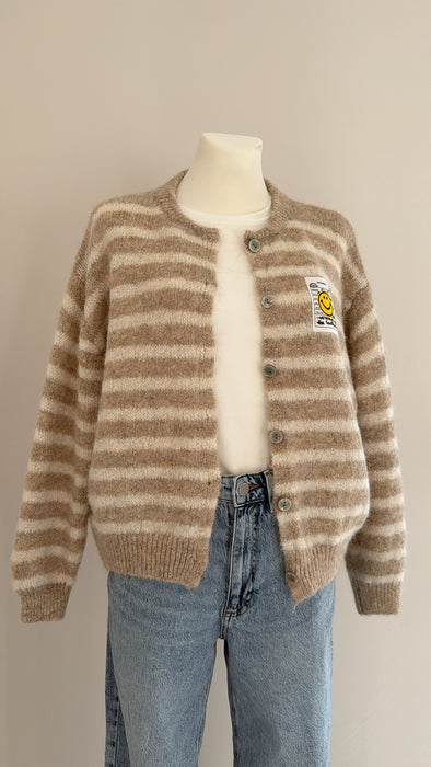 Cardigan Stripes Beige/weiß- Ohne Rückgaberecht