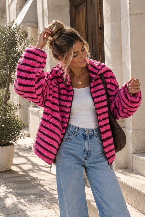 Teddyjacke Stripes Rosa/Pink