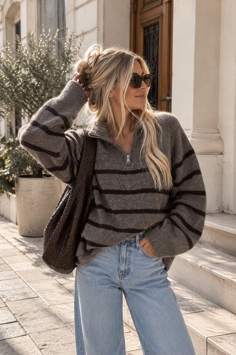 Zipper Pulli Taupe