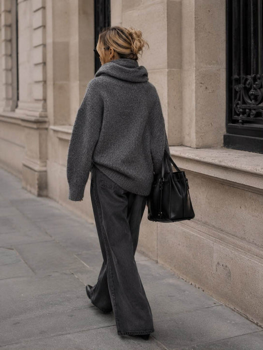 Pullover mit Schal Grau