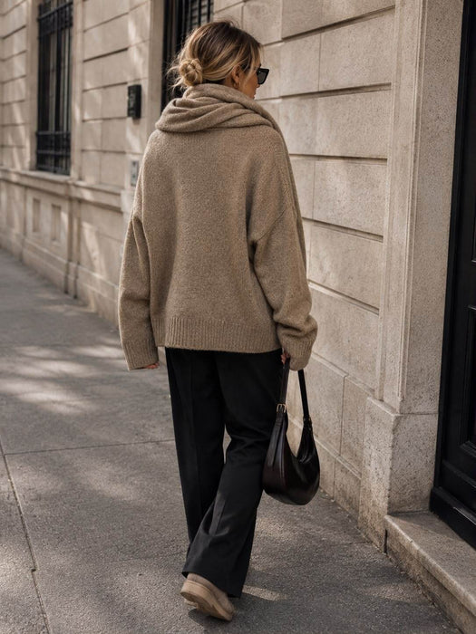 Pullover mit Schal Taupe
