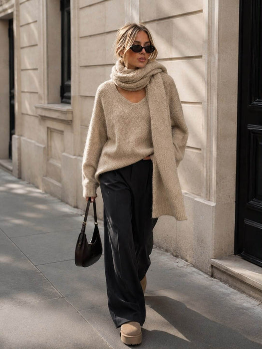 Pullover mit Schal Taupe