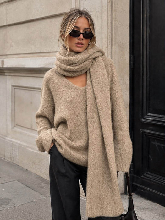 Pullover mit Schal Taupe