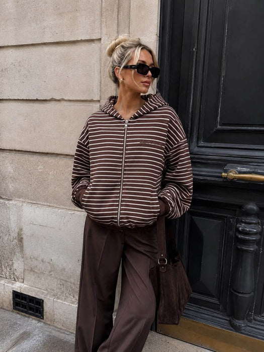 Hoodie mit Reißverschluss mit Rückenprint Braun