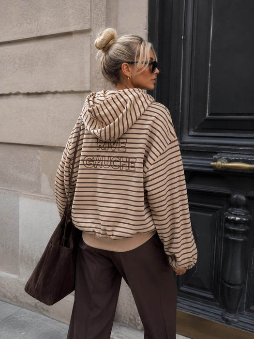Hoodie mit Reißverschluss mit Rückenprint Taupe