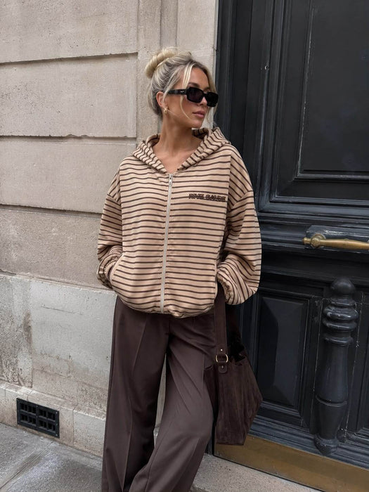Hoodie mit Reißverschluss mit Rückenprint Taupe