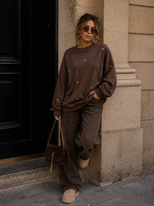 Sweater Braun mit Herzdetails
