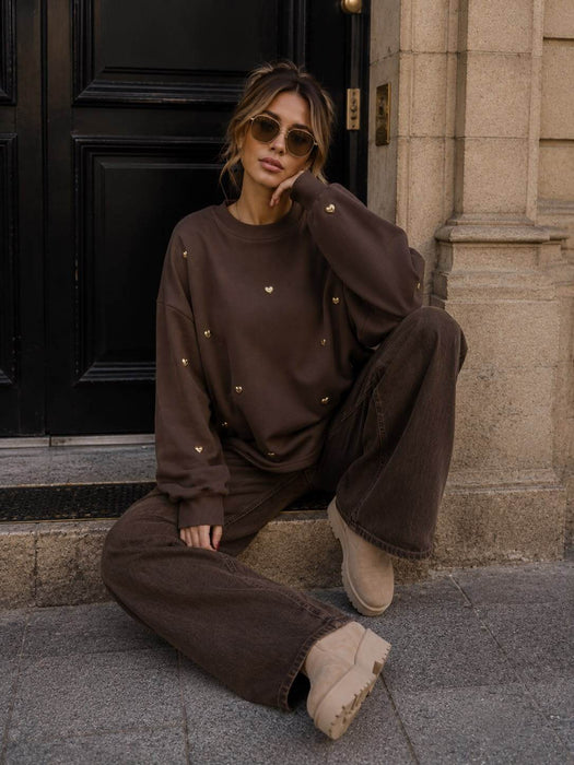 Sweater Braun mit Herzdetails