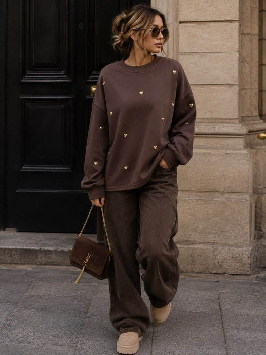 Sweater Braun mit Herzdetails