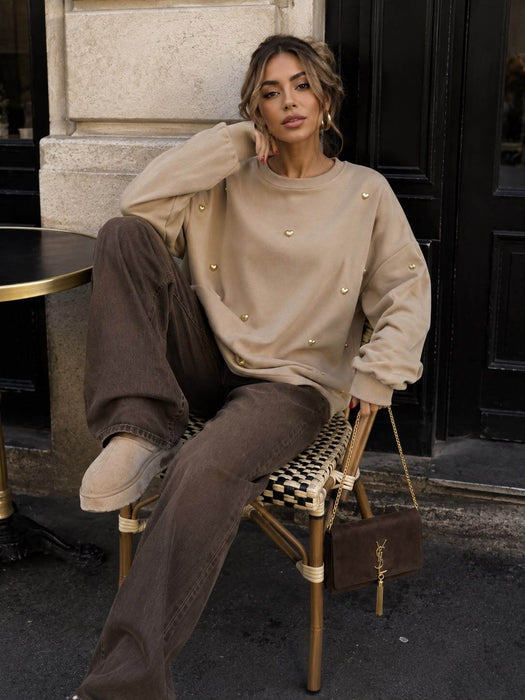 Sweater Taupe mit Herzdetails