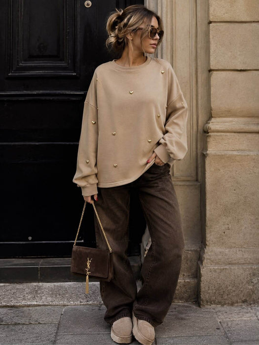 Sweater Taupe mit Herzdetails