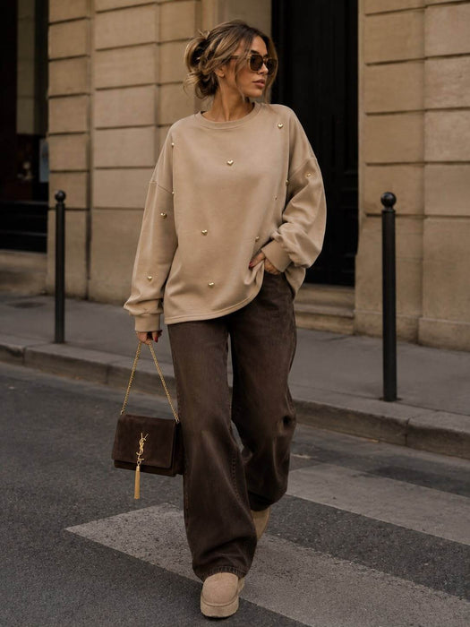 Sweater Taupe mit Herzdetails